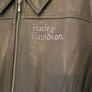 Harley-Davidson Women's Black Leather Jacket Purple Stitch Beautiful EC